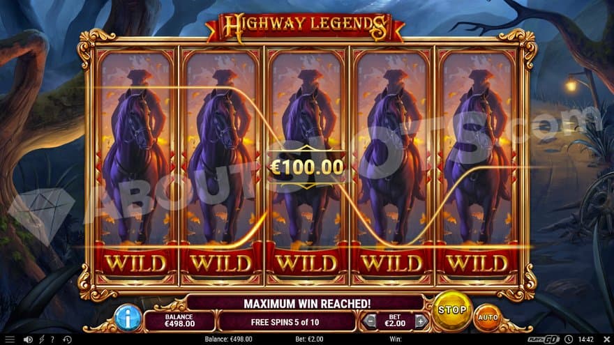 A win of five stacked Wilds in the Free Spins.